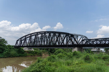 steel structure for a river bridge.
The railway across the river was made of steel.