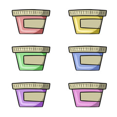 A set of colored icons, jars of paints, spices, delicious sauce, vector cartoon