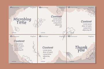 Microblog carousel post banner template for social media with hand drawn floral elements, soft colors, autumn theme,