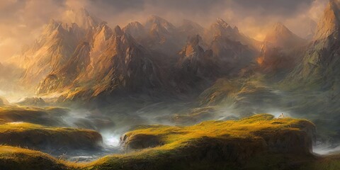 Lively landscape of a beautiful national nature. Illustration.