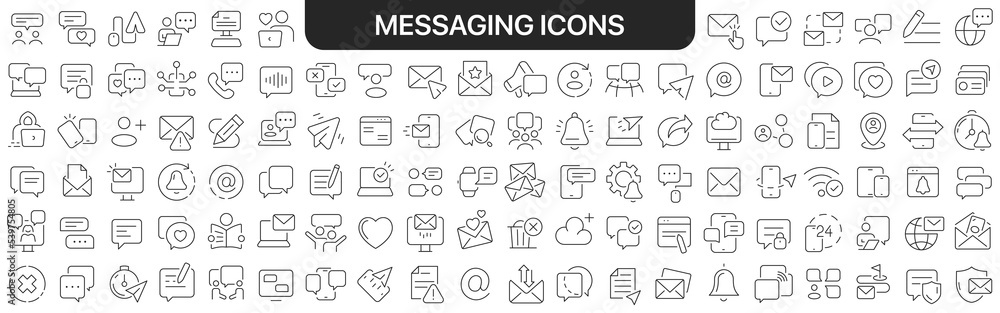 Aufkleber Messaging icons collection in black. Icons big set for design. Vector linear icons
