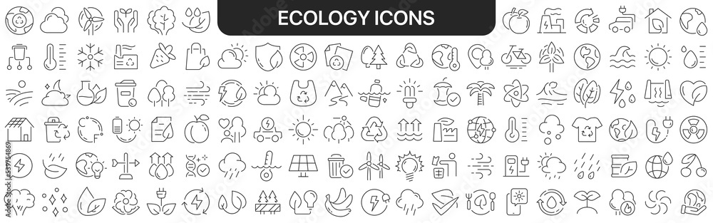 Poster ecology icons collection in black. icons big set for design. vector linear icons