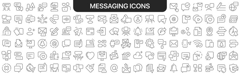 Messaging icons collection in black. Icons big set for design. Vector linear icons