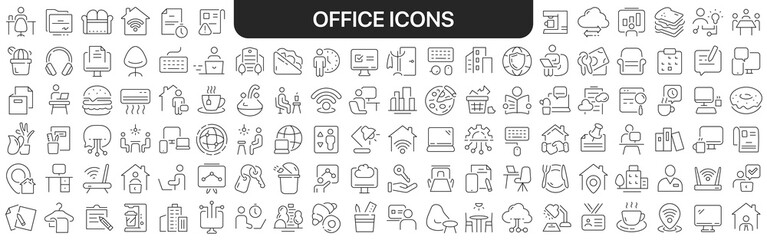 Office icons collection in black. Icons big set for design. Vector linear icons