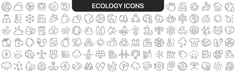 Ecology icons collection in black. Icons big set for design. Vector linear icons