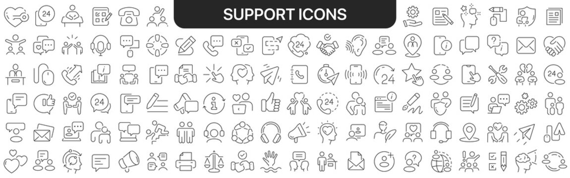 Support icons collection in black. Icons big set for design. Vector linear icons