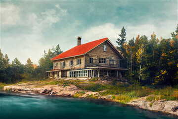 Old wooden house by the water