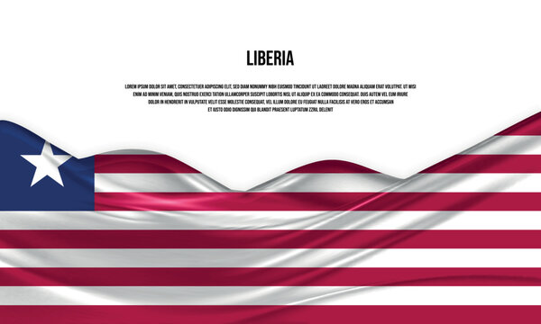 Liberia flag design. Waving Liberia flag made of satin or silk fabric. Vector Illustration.