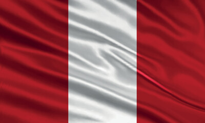 Obraz premium Peru flag design. Waving Peru flag made of satin or silk fabric. Vector Illustration.
