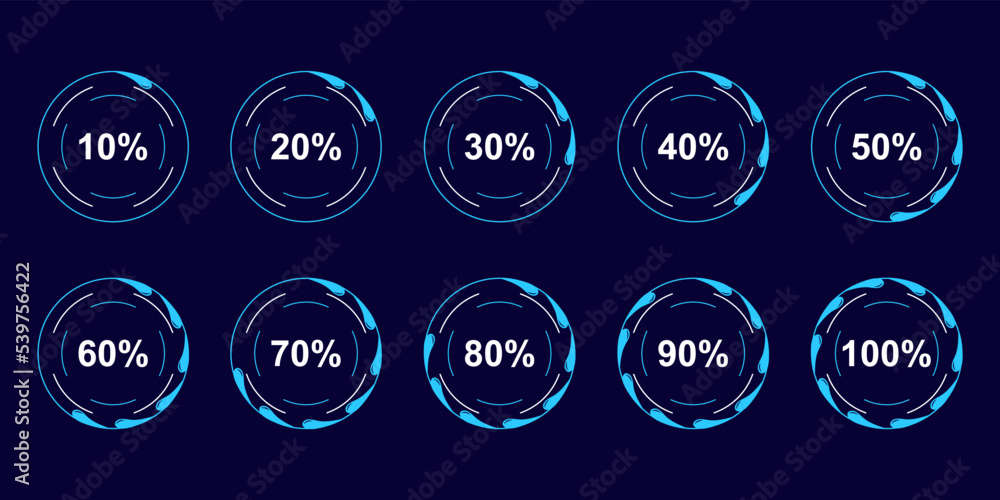 Poster blue circle loading water progress. water loading up to 100 percent, design for your website, applic