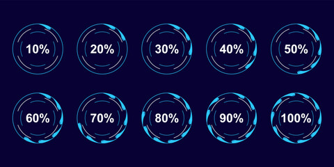 Blue circle loading water progress. Water loading up to 100 percent, design for your website, application, game, etc. Vector