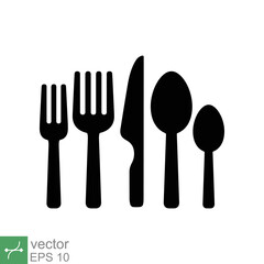 Cutlery icon. Simple solid style. Spoon, knife, and fork silhouette. Kitchen, restaurant, food concept design. Glyph vector illustration isolated on white background. EPS 10.