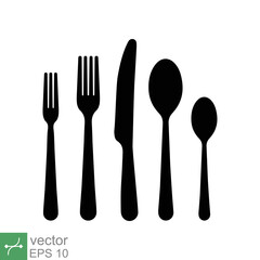 Cutlery icon. Simple solid style. Spoon, knife, and fork silhouette. Kitchen, restaurant, food concept design. Glyph vector illustration isolated on white background. EPS 10.