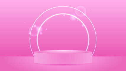 Abstract scene background. Cylinder podium on pink background. Product presentation, mock up, show cosmetic product, Podium, stage pedestal or platform.