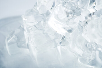 close up ice texture in blue color for water, freshness and drinking concept background