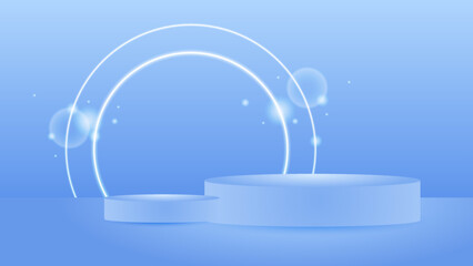 Blue podium background with stage light 3d scene for product. blue podium with circles background. 3d display product abstract minimal scene with geometric podium platform.