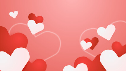 Red background with love heart shapes. Design template for valentine