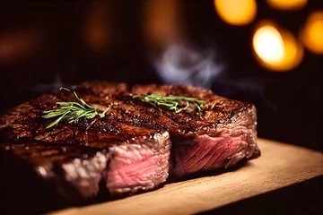 Fototapeten Grilled gourmet perfect Steak , close up, bokeh © Eduardo