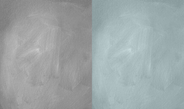 Set of Rough Painted Textured Surfaces. Light Gray and Light Pale Blue Conrete Backgrouds. Close up. Wall with Visible Irregular Brush Marks. Painted Paper Sheets.