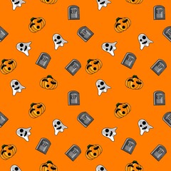 seamless background with orange pattern scary ghost wallpaper background pumpkin 