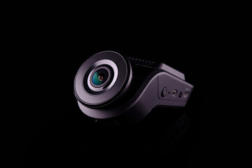 Car CCTV dash camera for safety on the road to record accidents. Front and rear lenses on black...