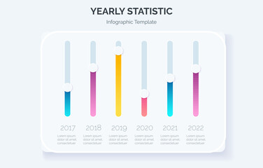 Bar chart for financial presentation. Colorful graphic template with yearly or annual statistic report. Vector Infographic for business
