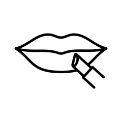 Applying lipstick icon. Women lips with lipstick. Makeup pomade.