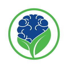 Brain and leaf logo combination vector design. Organic brain logo vector design.
