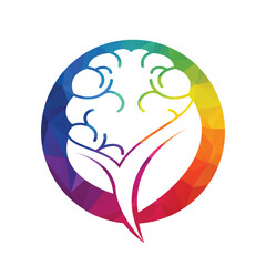 Brain and leaf logo combination vector design. Organic brain logo vector design.