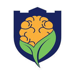 Brain and leaf logo combination vector design. Organic brain logo vector design.