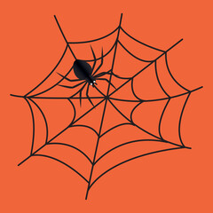 Fototapeta premium Happy Halloween poster or party invitation background with spider and webs. Red background in paper cut style. Vector illustration. Place for text. Happy festival day and party concept.