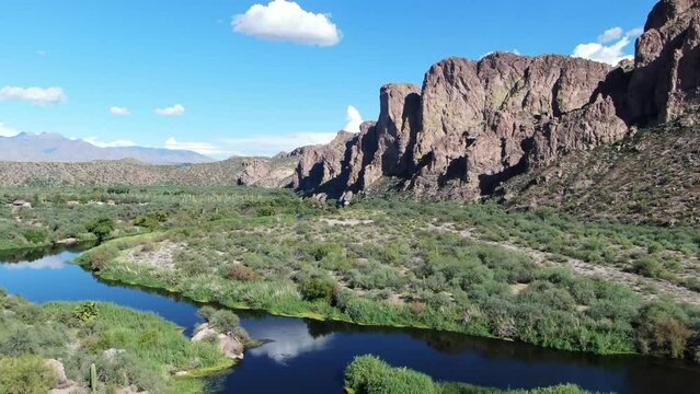 Aerial footage along the Lower Salt River in early Autumn. 