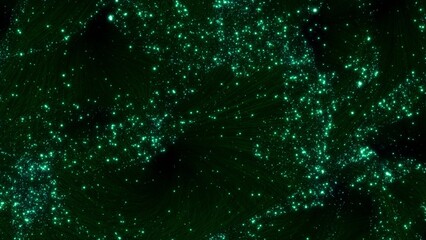 Abstract elegant glowing green optical fiber background. 3D illustration concept of fibre cables swirl backdrop for green energy technology, data transfer communication and futuristic product showcase