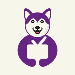 Husky Tv Logo Negative Space Concept Vector Template. Husky Holding Tv Symbol