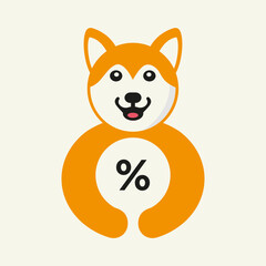 Husky Percentage Logo Negative Space Concept Vector Template. Husky Holding Percentage Symbol