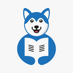 Husky Education Logo Negative Space Concept Vector Template. Husky Holding Book Symbol