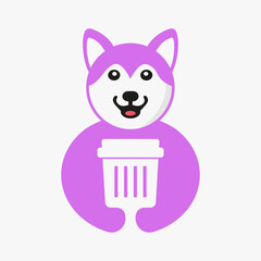 Husky Recycle Bin Logo Negative Space Concept Vector Template. Husky Holding Bin Symbol