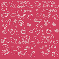 valentine's day,hearts,gifts,knitting,cup with the image of a heart,doodles,hedgehog,clouds,sun,heart-shaped box,darning heart needle,balloons hearts,gifts,invitation,website,banner,flyer