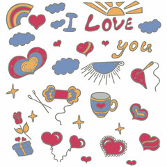 valentine's day,hearts,gifts,knitting,cup with the image of a heart,doodles,hedgehog,clouds,sun,heart-shaped box,darning heart needle,balloons hearts,gifts,invitation,website,banner,flyer