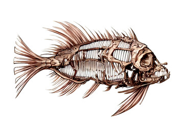 Fantastic fish skeleton. Digital illustration. Isolated on white background.