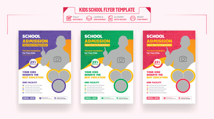 Kids School Education Admission Flyer Or Back To School Admission Flyer and Online School Admission Flyer Template Design