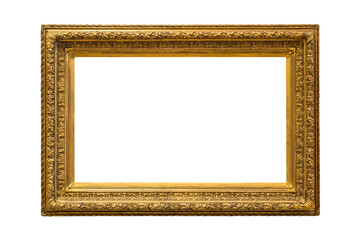 Antique wooden multi-tiered frame with patterned carved frames for paintings or photographs with gilding, highlighted on a white background. Blank for the designer.