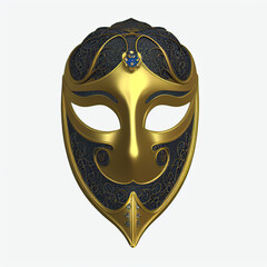 Venetian golden mask. Digital illustration. 3D rendering. Isolated on white.