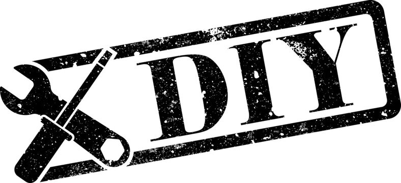 DIY label or stamp with crossed screwdriver and wrench isolated on white, do it yourself logo vector illustration