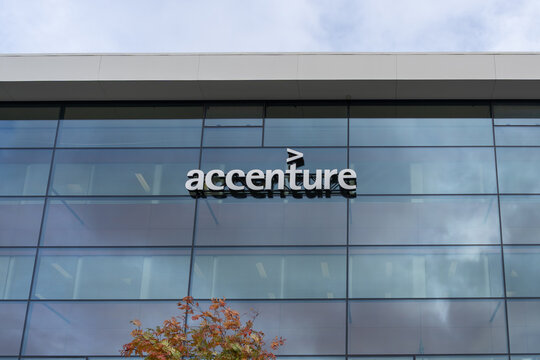 Oslo, Norway - October 14, 2022: Accenture office building in Oslo, Norway. 
Accenture plc is an Irish-American professional services company specializing in IT services and consulting.
