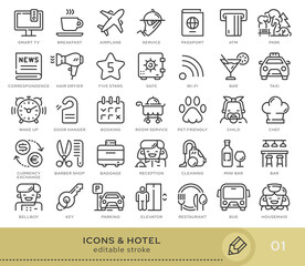 Set of conceptual icons. Vector icons in flat linear style for web sites, applications and other graphic resources. Set from the series - Hotel. Editable stroke icon.