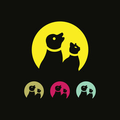 Circle pet dog and cat animal logo design 