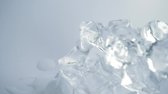 close up ice texture in blue color for water, freshness and cold drink concept background