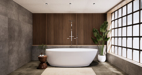 Naklejka na ściany i meble The Bath and toilet on bathroom japanese wabi sabi style .3D rendering