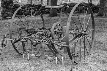 old farm tractor in black and white